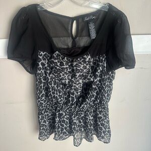 Susie Rose Sheer Black and Gray Leopard Print Women's Top Size L